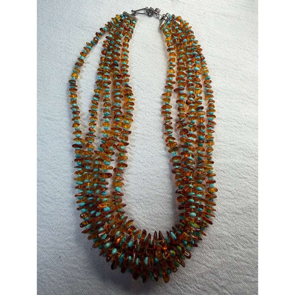 Jay King Mine Finds Honey Amber and Turquoise 5 Strand Statement Necklace